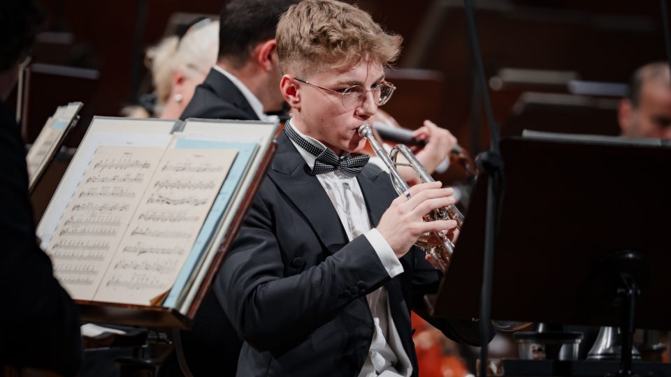 Trumpetista Filippo Lombardi na slavnostním koncertu Concertino Praga k 60. výročí soutěže.