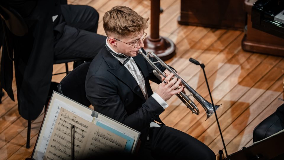 Trumpetista Filippo Lombardi na slavnostním koncertu Concertino Praga k 60. výročí soutěže.