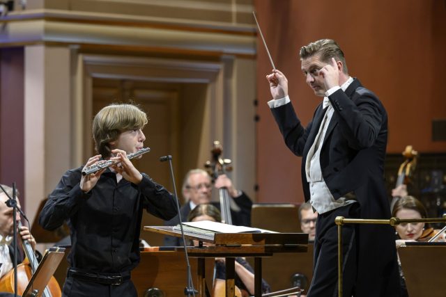 German flautist Fabian Johannes Egger during his competition performance at Concertino Praga 2023